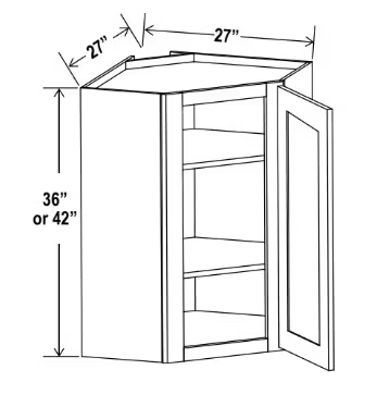 DCW2742 - Wall Diagonal Corner Cabinet - 27"W x 42"H x 12"D - 1D -3S