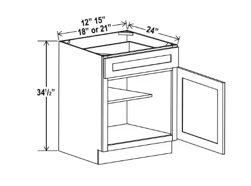 B18 - Base Cabinet - 18"W x 34-1/2"H x 24"D - 1D, 1Drw, 1S