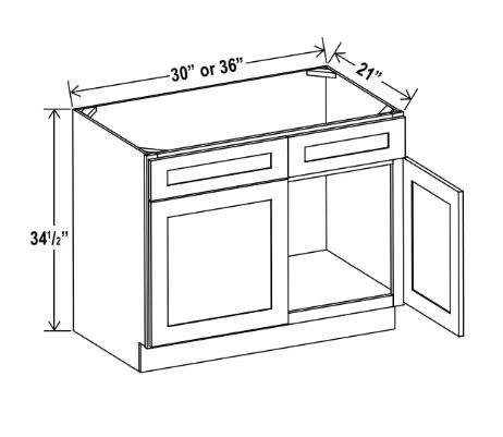 VS33 - Vanity Sink Base Cabinet - 30"W x 34 1/2"H x 21"D