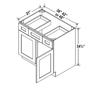 VSD36 - Vanity Sink Drawer Base Cabinet - 36"W x 34 1/2"H x 21"D - 2 DRW, 2D